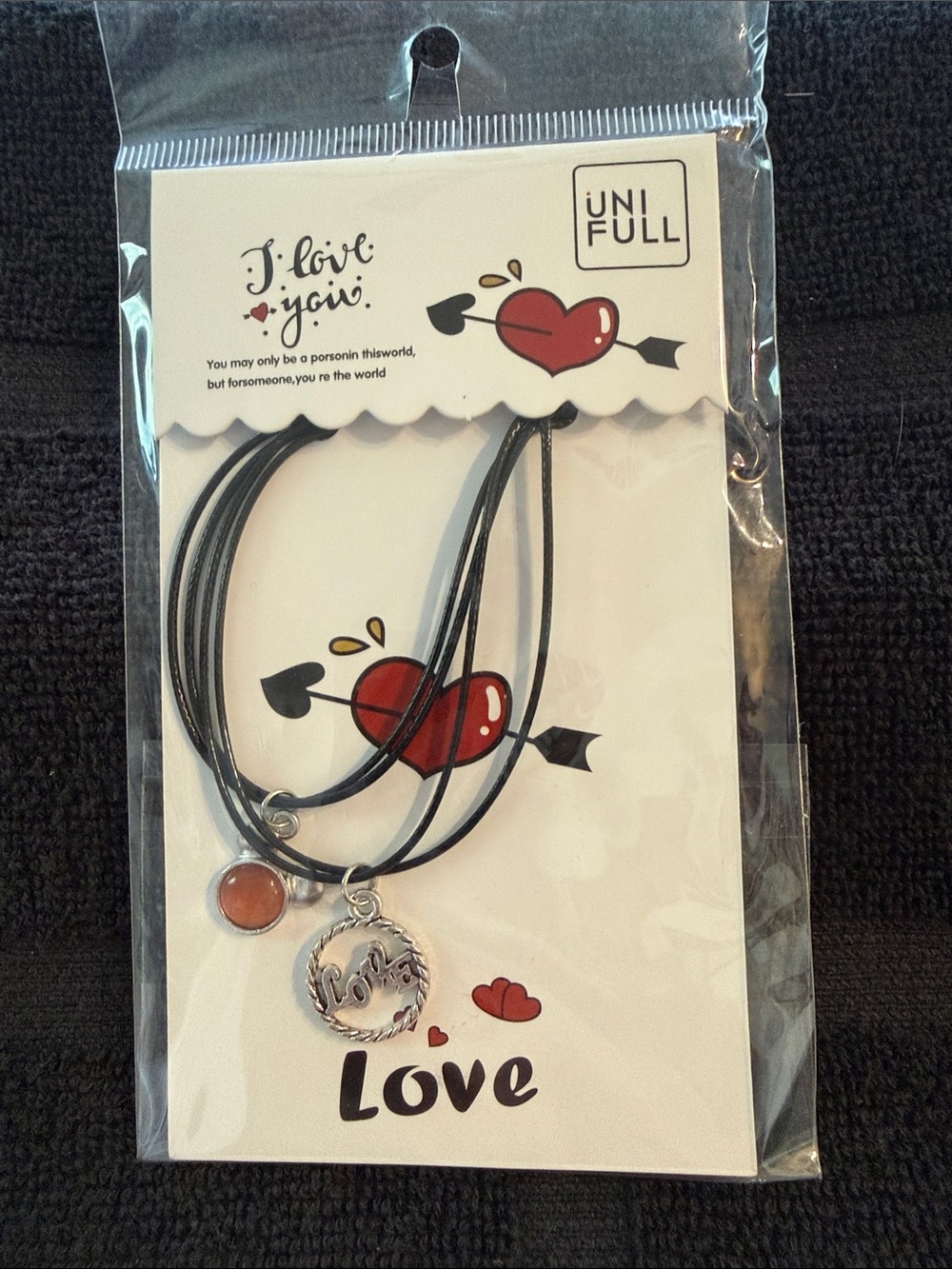 UNIF Black Cord Layered Bracelet with Red Accent Charm
